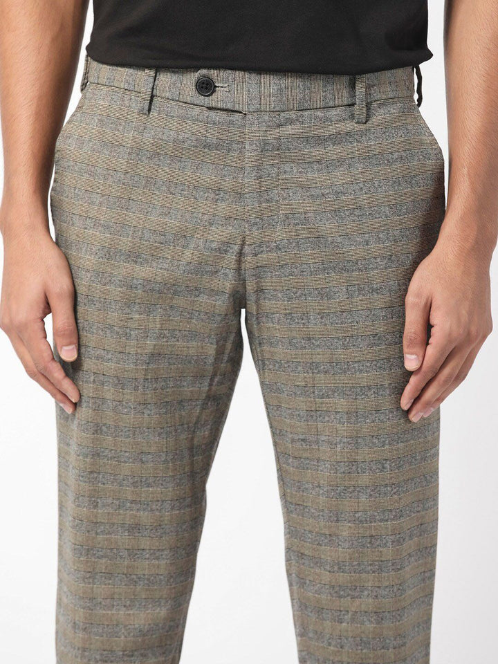 RARE RABBIT Men Vertex Mid-Rise Checked Slim Fit Trouser