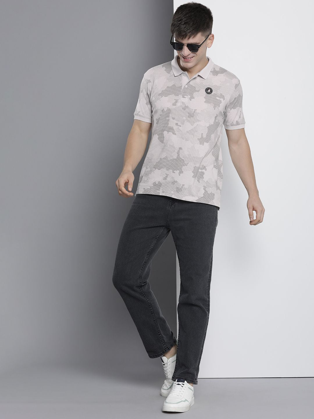 The Indian Garage Co Men Abstract Printed Polo Collar T-shirt
