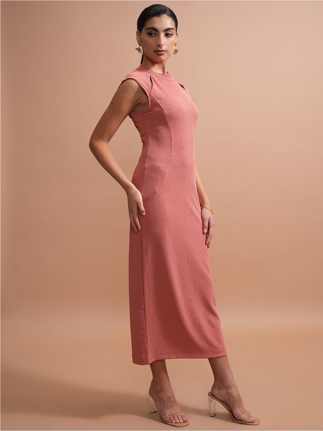 Tokyo Talkies Rose High Neck Sheath Midi Dress