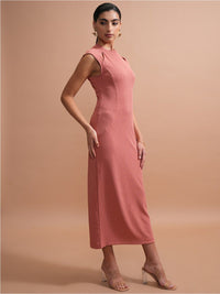 Tokyo Talkies Rose High Neck Sheath Midi Dress