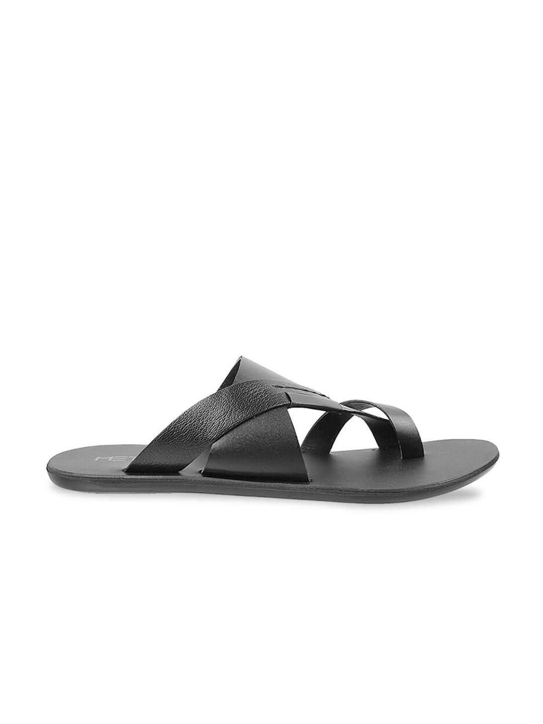 Metro Men Black Leather Comfort Sandals