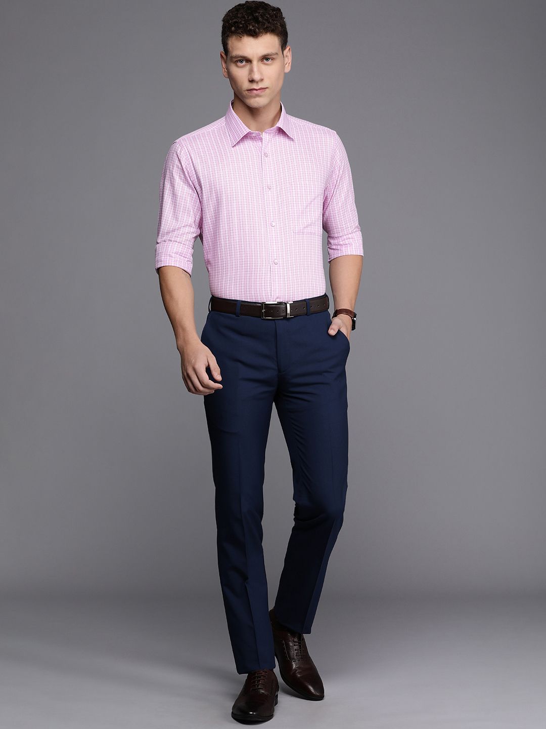 Raymond Slim Fit Self Checked Opaque Pure Cotton Formal Shirt