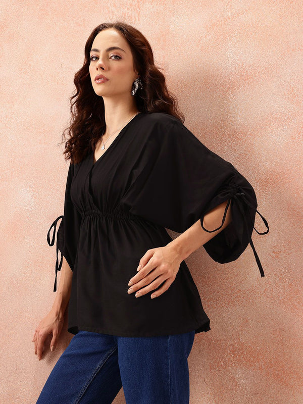 all about you Flared SleeveTie Up Detail Wrap Top