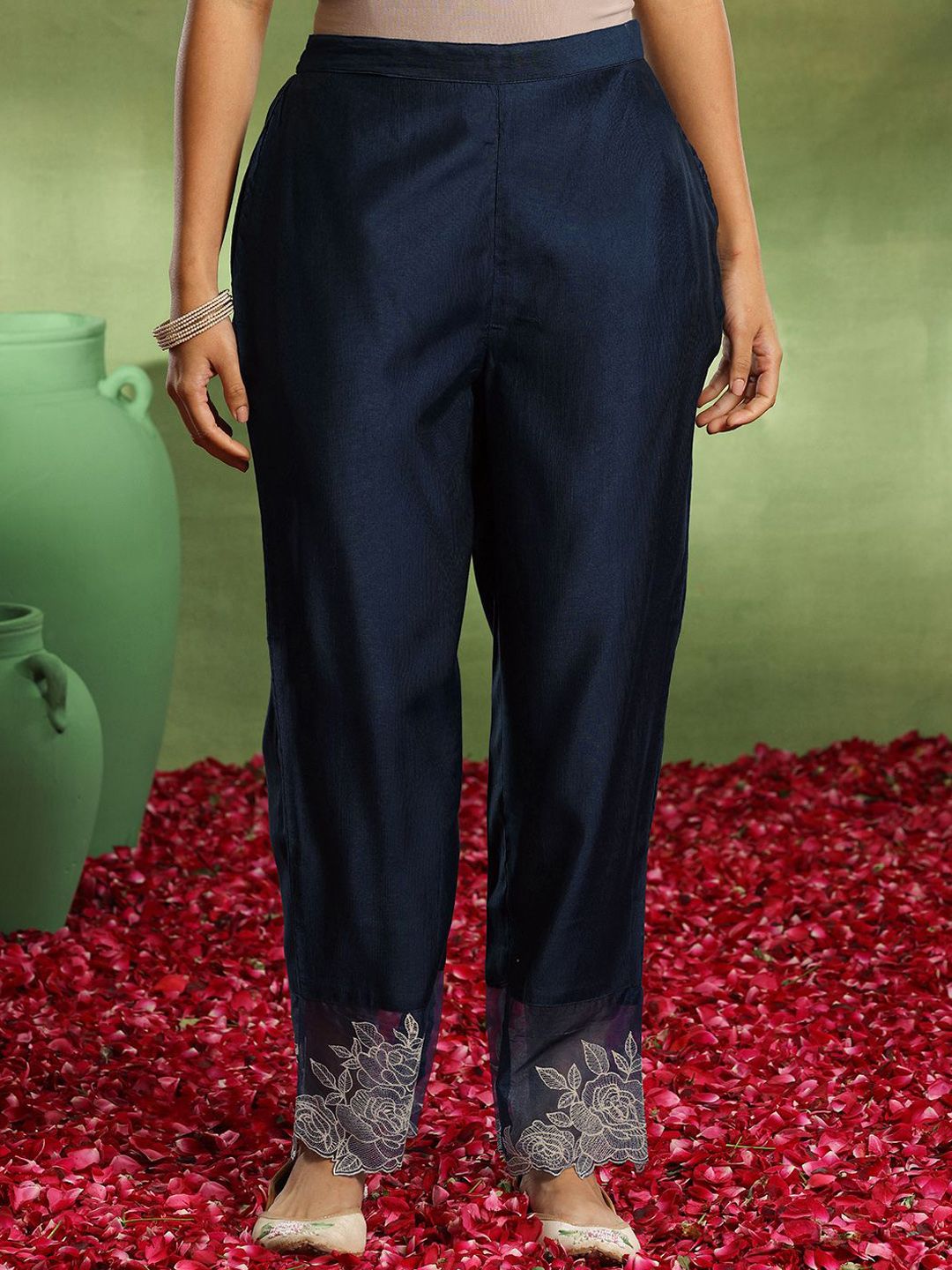 Libas Women Ethnic Motifs Yoke Design Regular Beads and Stones Kurta with Trousers & With Dupatta