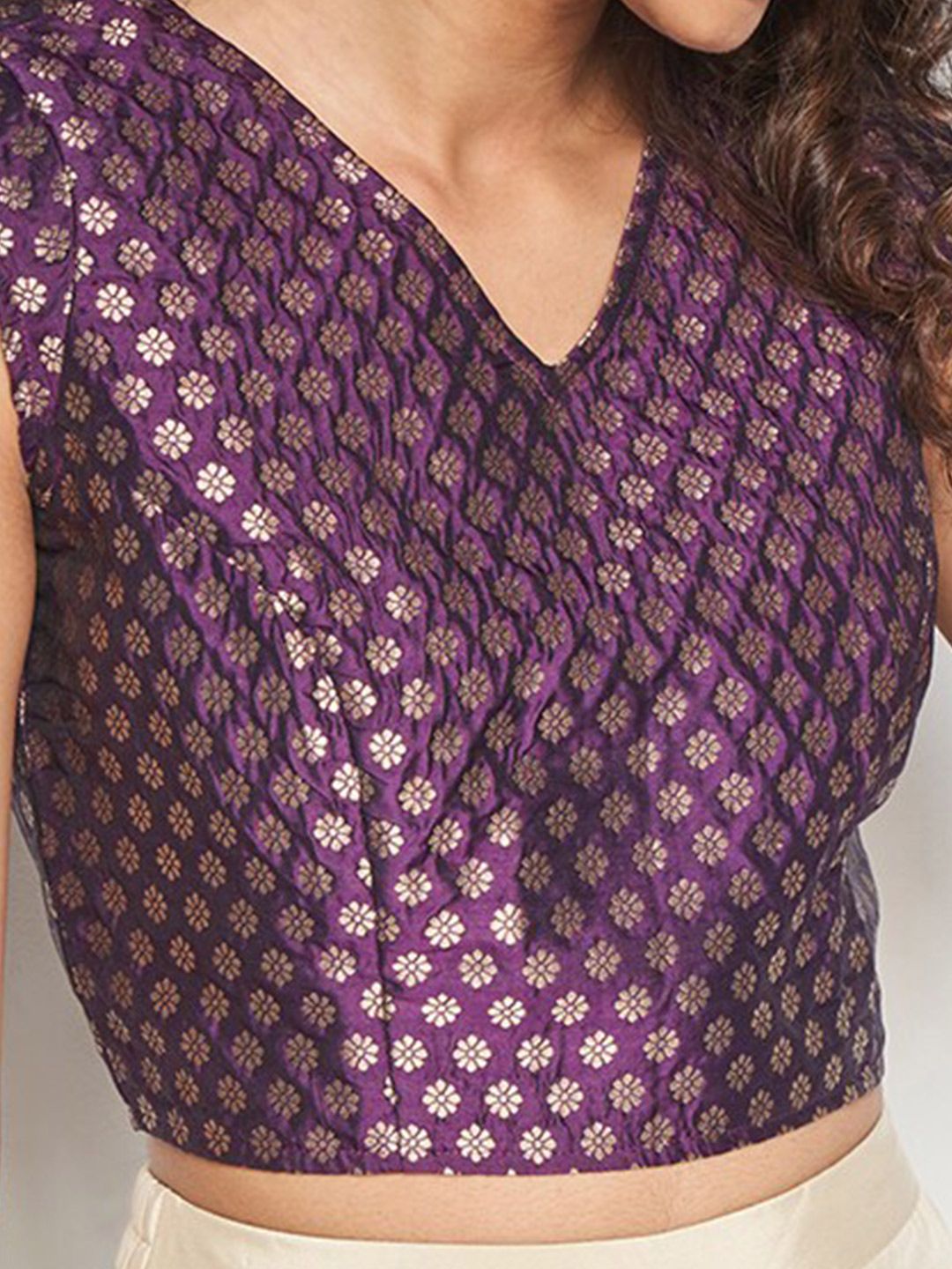 Global Desi Geometric Printed V-Neck Sleeveless Top