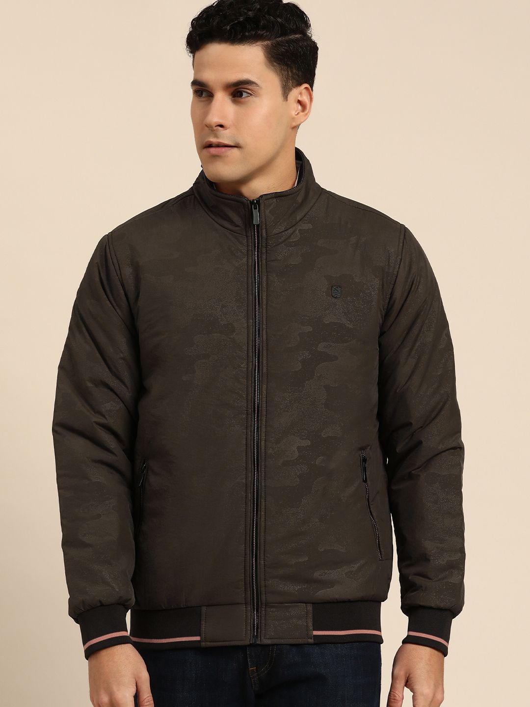 Being Human Clothing Men Mock Neck Bomber Jacket