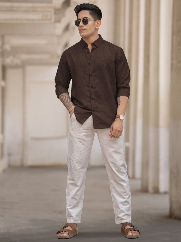 Powerlook Men Button-Down Collar Solid Cotton Casual Shirt