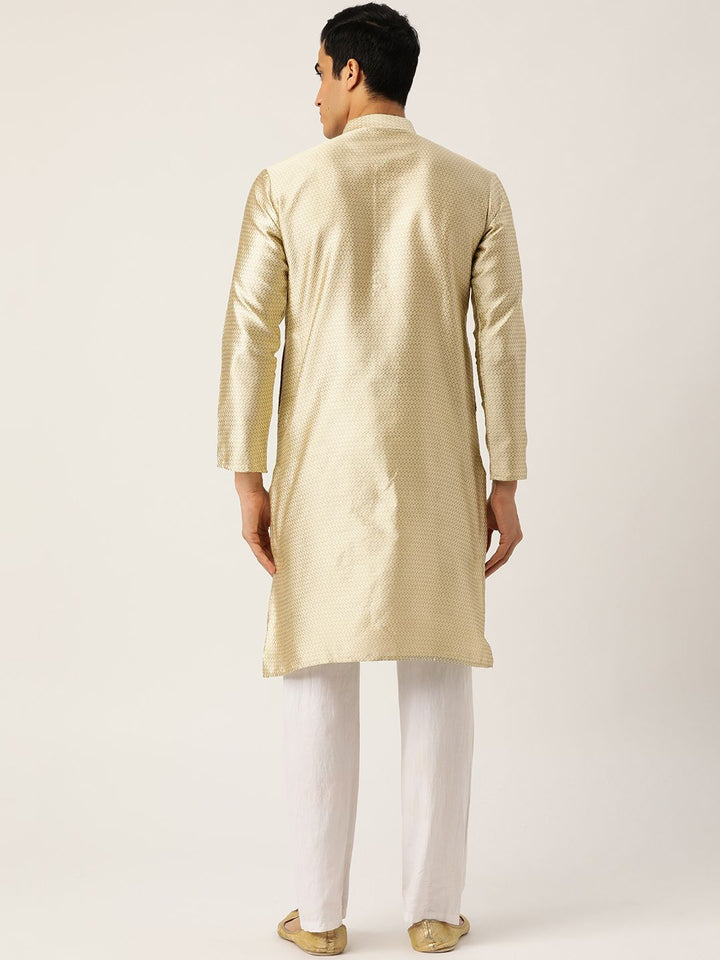 SOJANYA Men Beige Woven Design Straight Kurta