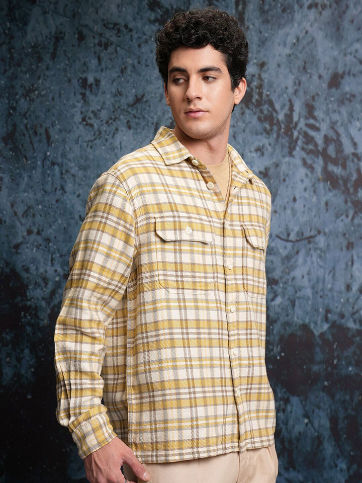 LOCOMOTIVE Textured Checked Utility Pocket Overshirt