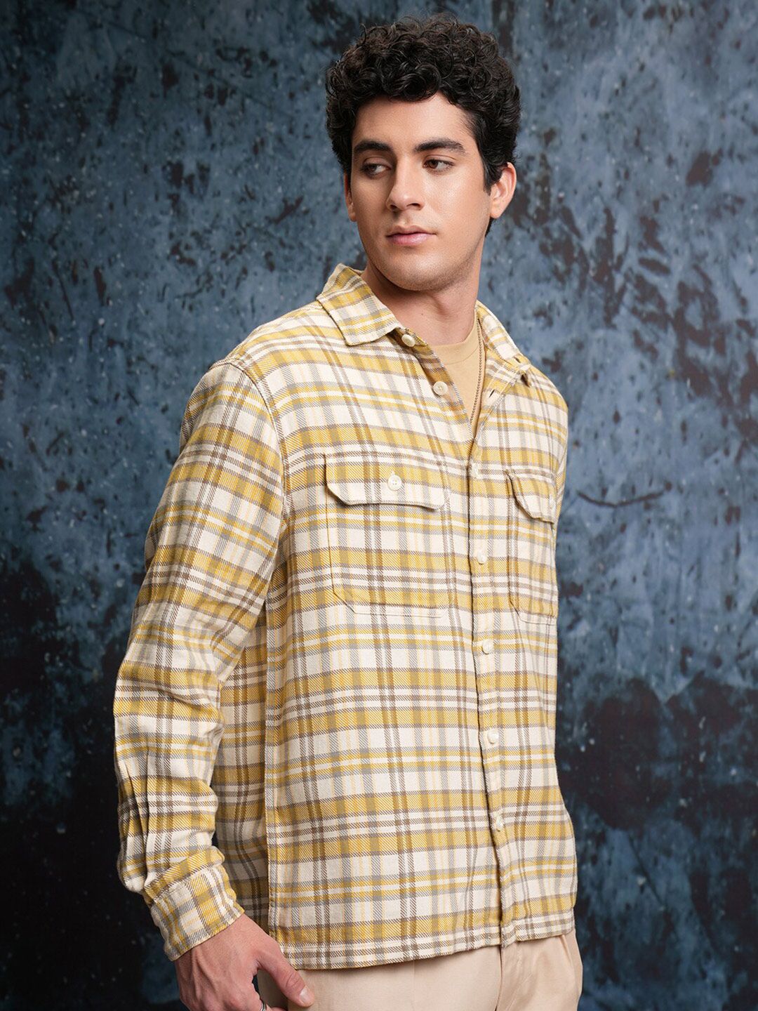 LOCOMOTIVE Textured Checked Utility Pocket Overshirt