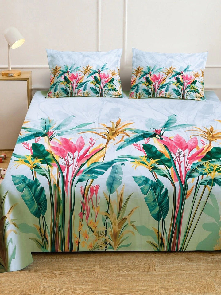 Moda Rapido X KLOTTHE Blue & Pink Floral 400 TC King Bedsheet with 2 Pillow Covers