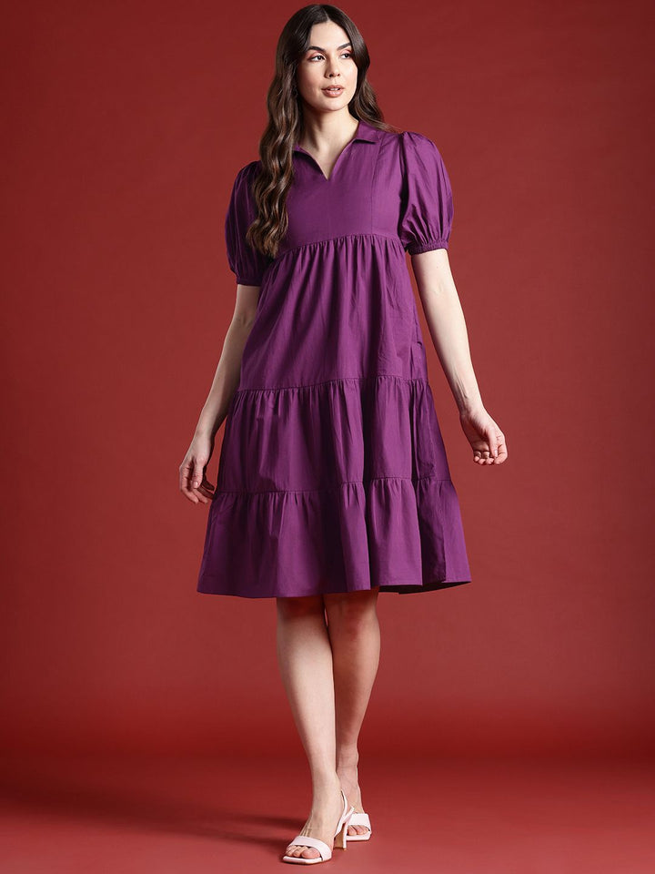 all about you Cotton Puff Sleeves Tiered A-Line Dress
