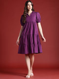 all about you Cotton Puff Sleeves Tiered A-Line Dress