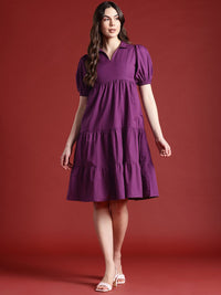 all about you Cotton Puff Sleeves Tiered A-Line Dress