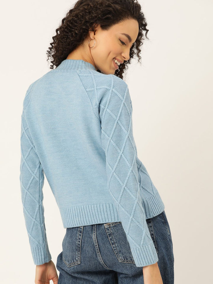 DressBerry Women Blue Self-Design Pullover Sweater