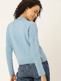DressBerry Women Blue Self-Design Pullover Sweater