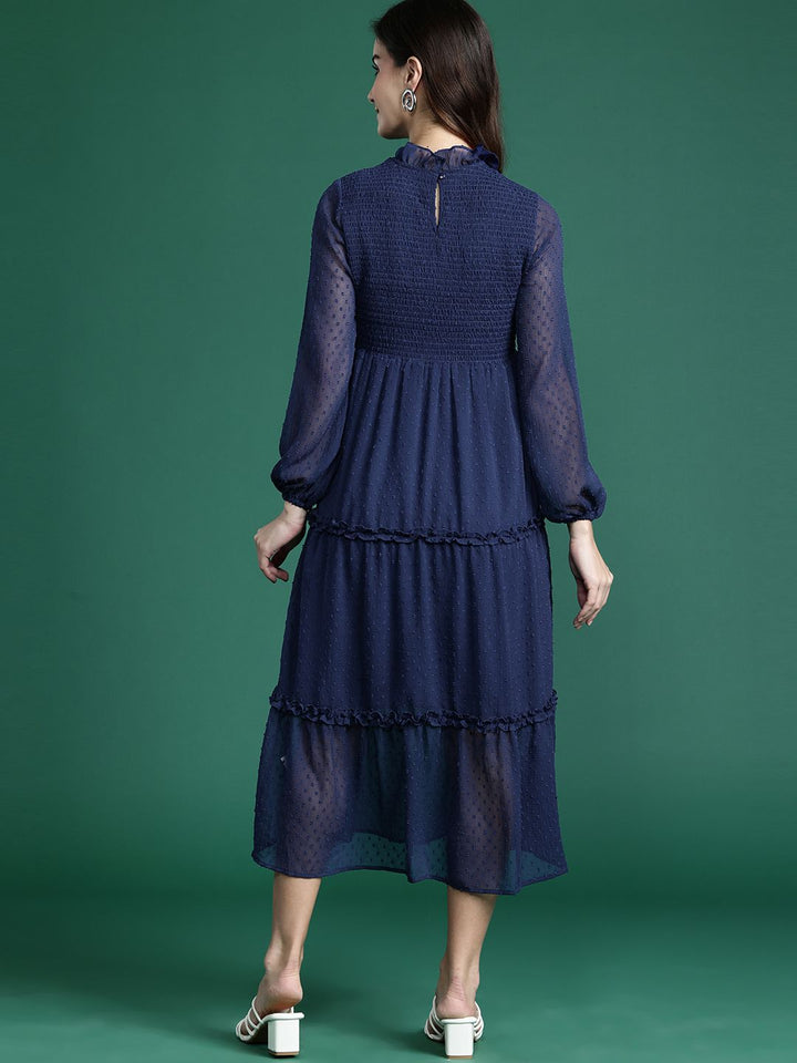 DressBerry Schiffli Smocked Tiered A-Line Midi Dress