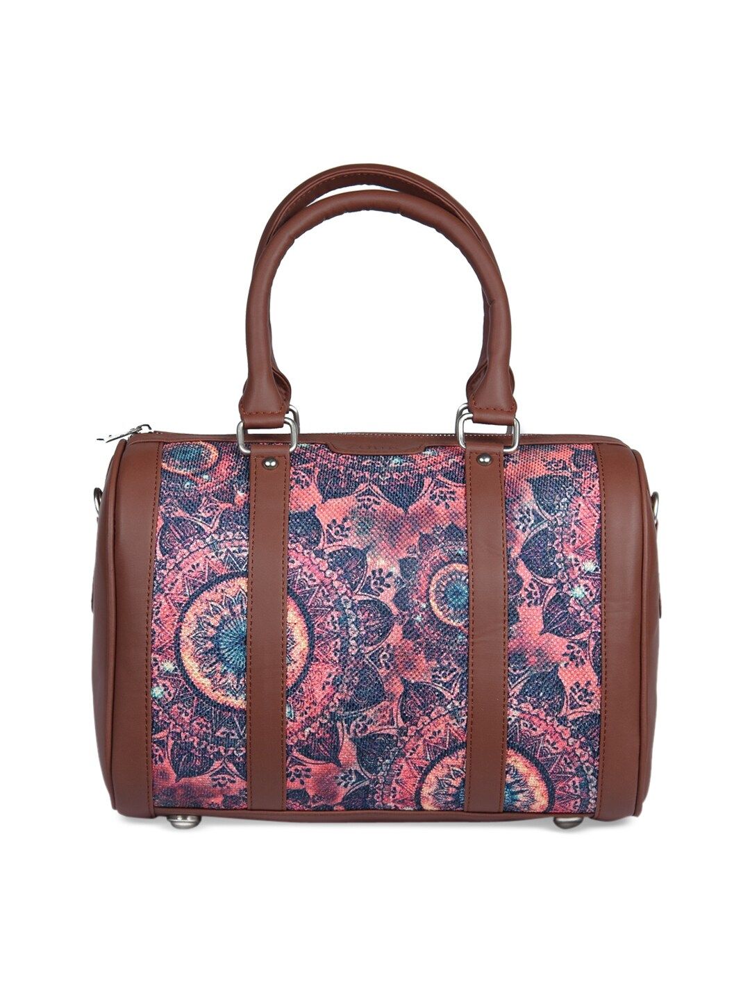 ZOUK Women Pink Printed Handicraft Fabric and Vegan Leather Handbag