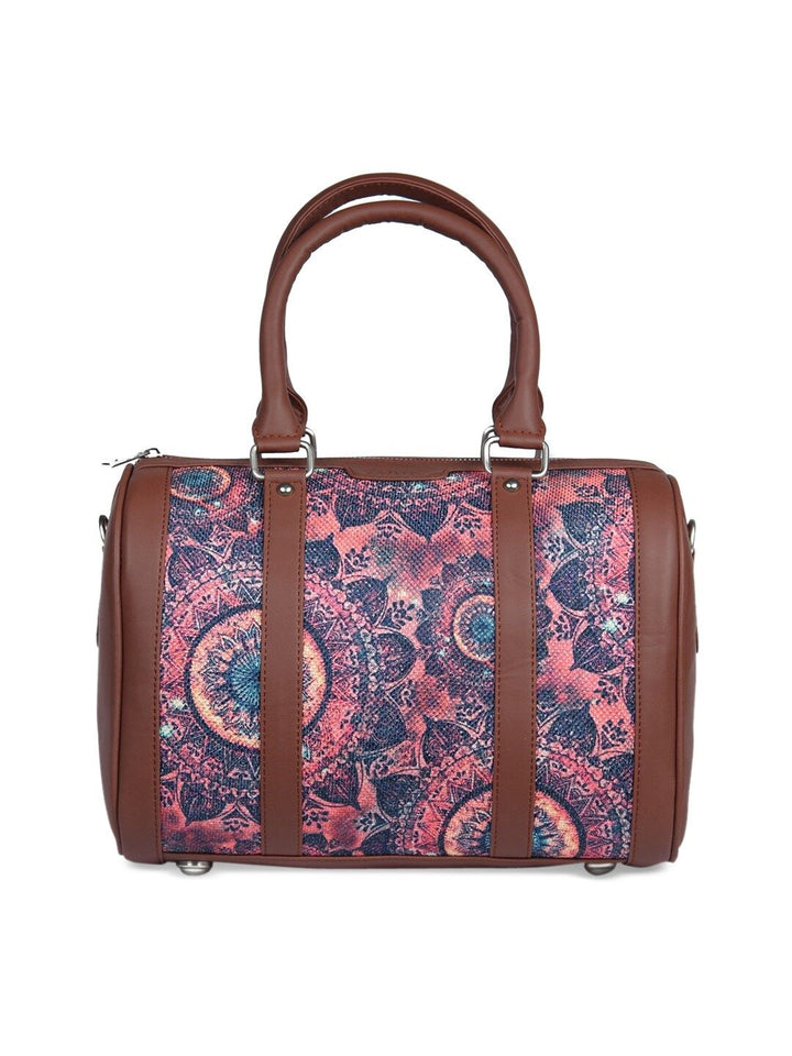 ZOUK Women Pink Printed Handicraft Fabric and Vegan Leather Handbag