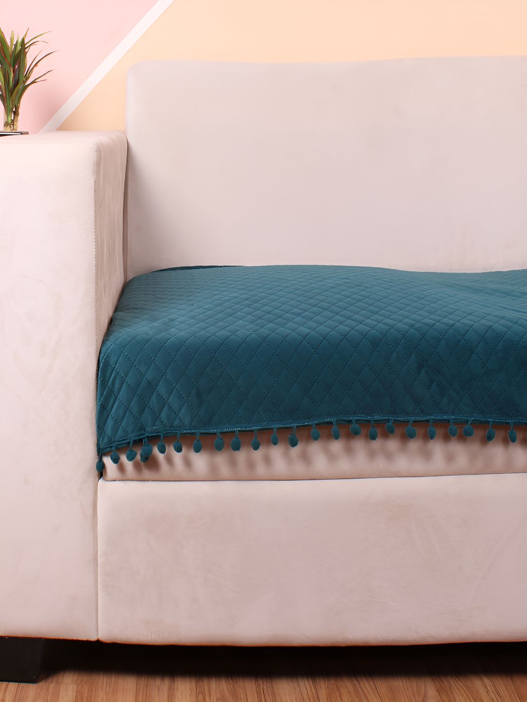 STITCHNEST Sea Green & Beige Self Design 3 Seater Sofa Cover