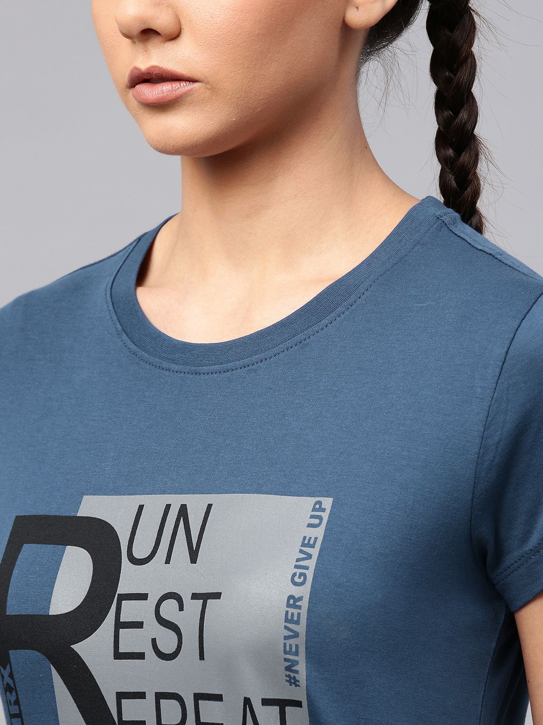 HRX by Hrithik Roshan Women Navy Blue Printed Round Neck T-shirt