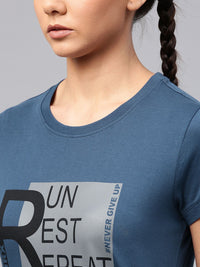 HRX by Hrithik Roshan Women Navy Blue Printed Round Neck T-shirt