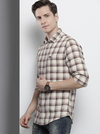 The Indian Garage Co Men Beige Checked Casual Shirt