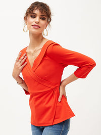 SASSAFRAS Orange V-Neck Peplum Top