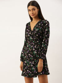 Berrylush Women Black & White Printed Wrap Dress