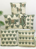 STITCHNEST Cream-Coloured & Olive Set of 5 Ethnic Motifs Velvet Square Cushion Covers