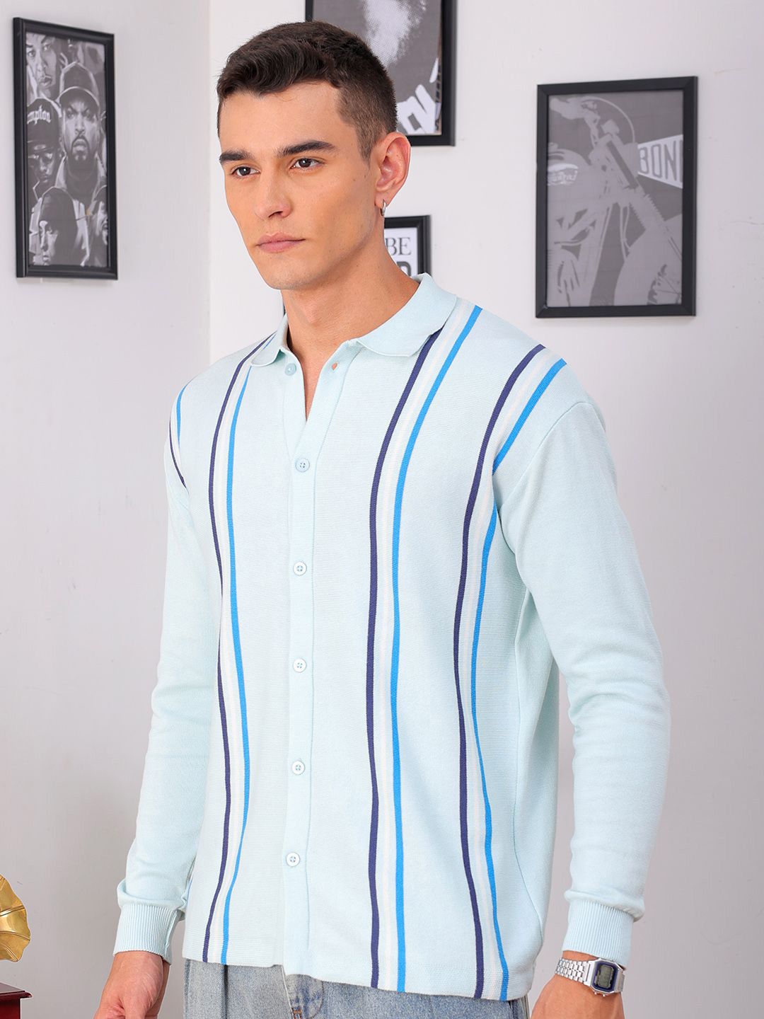 The Indian Garage Co Men Relaxed Fit Striped Flat Knit Polo Resortwear Shirt