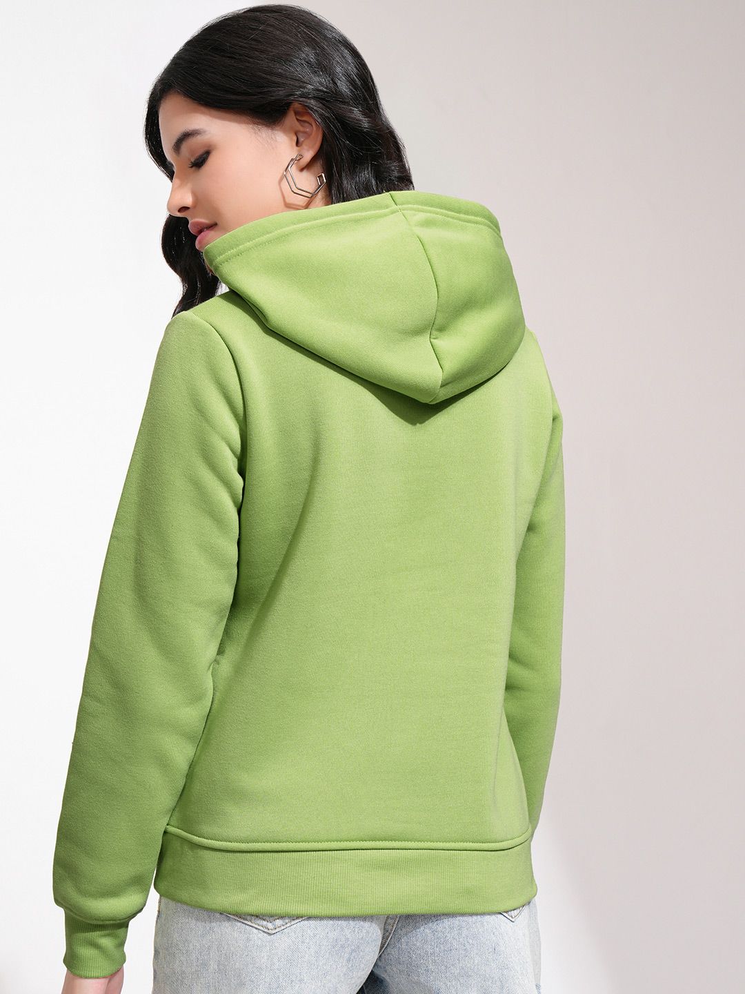 Tokyo Talkies Women Lime Green Hooded Sweatshirt