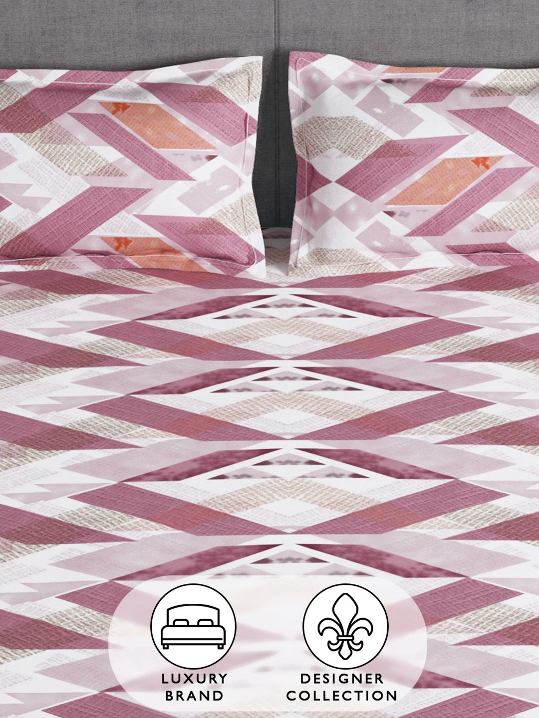 Story@home Pink 180 TC Abstract Queen Fitted Bedsheet With 2 Pillow Covers