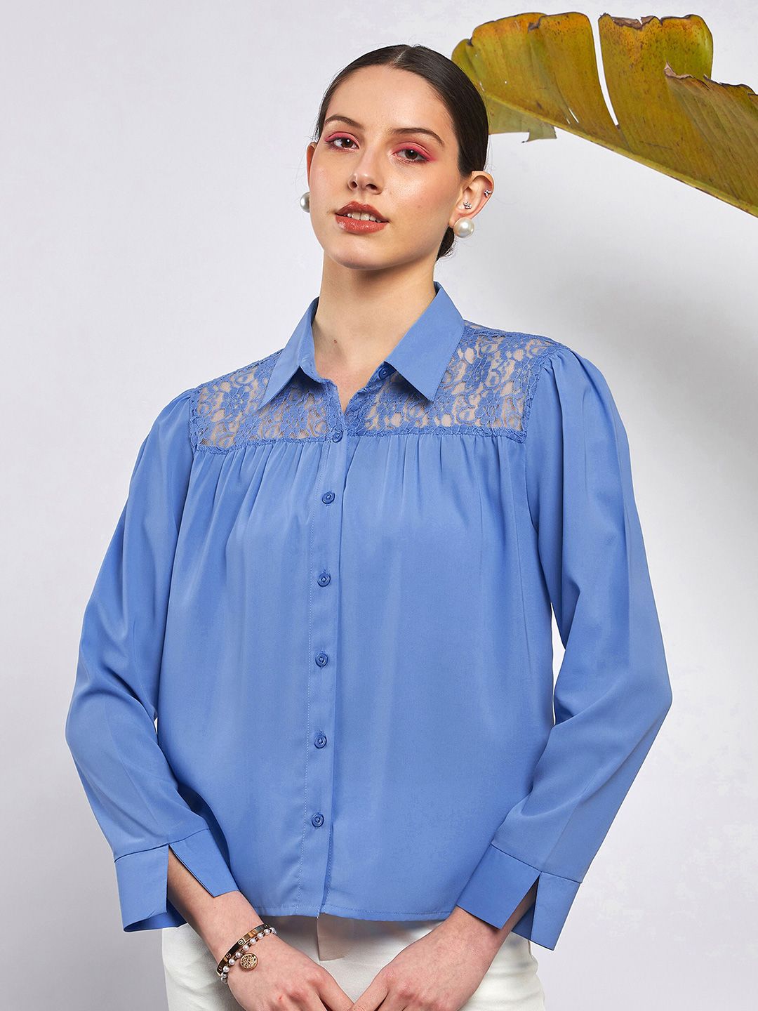 SASSAFRAS Shirt Collar Georgette Shirt Style Top