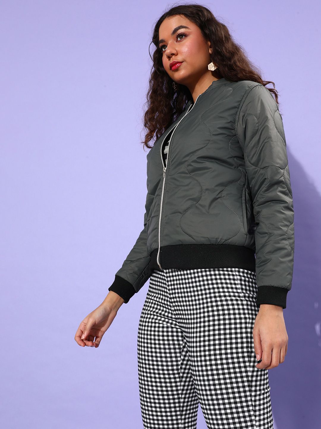 DressBerry Women Olive Green Solid Padded Jacket