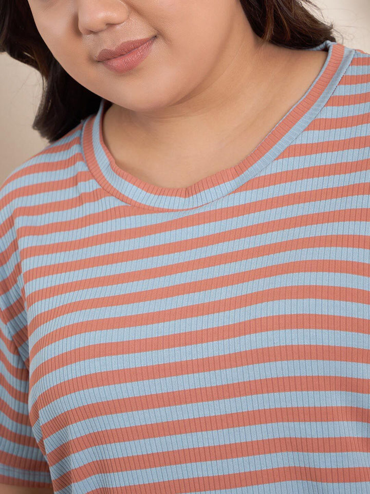 CURVY STREET Plus Size Striped Regular Top