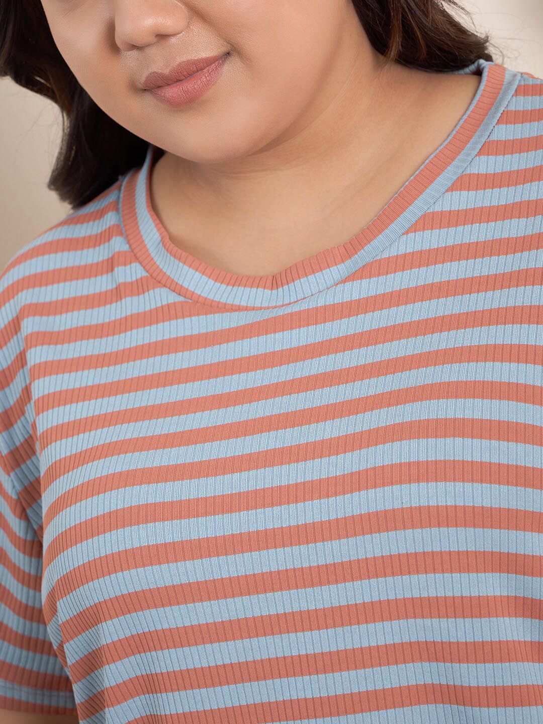 CURVY STREET Plus Size Striped Regular Top