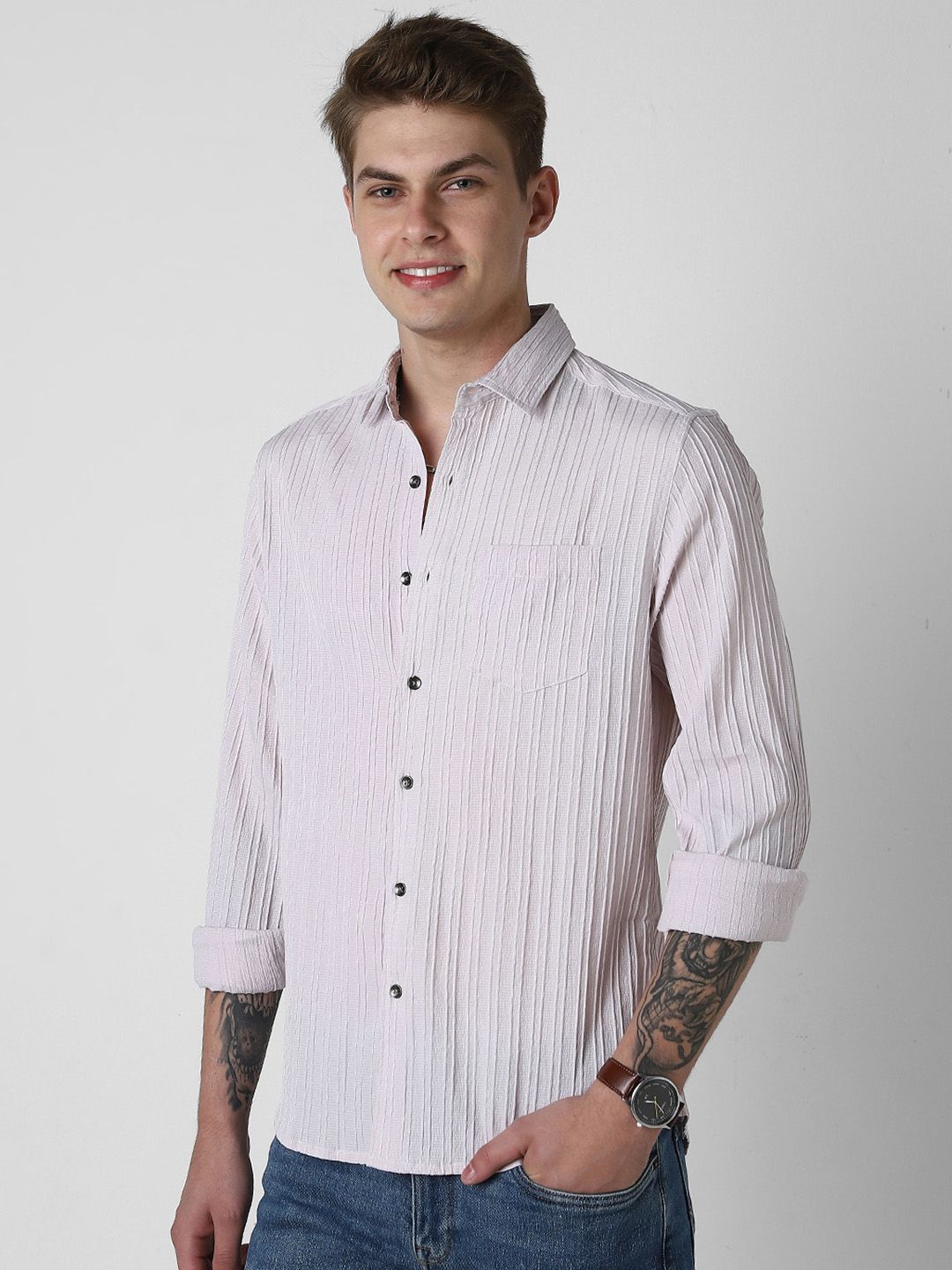 VASTRADO Men Classic Slim Fit Opaque Striped Casual Shirt