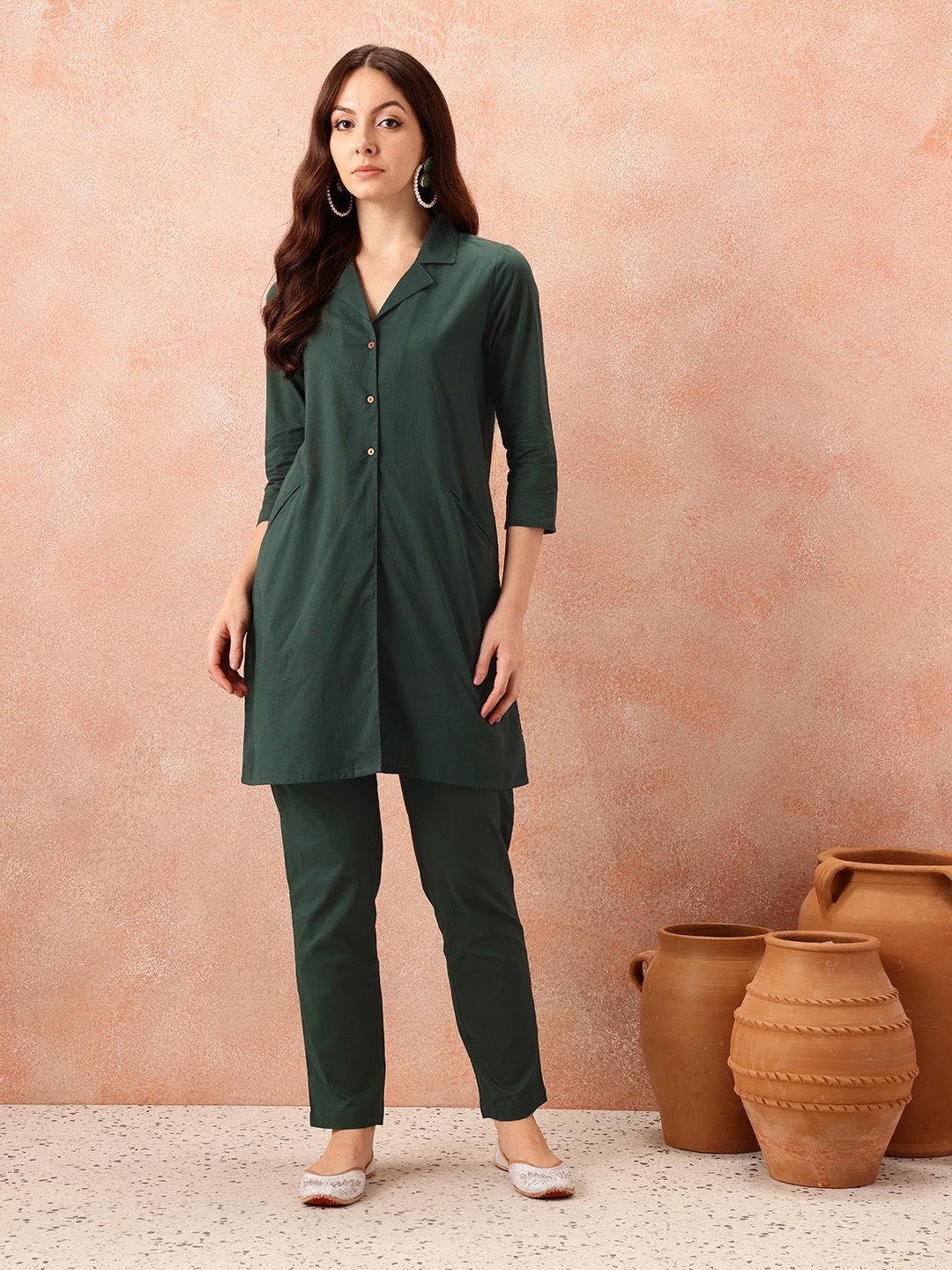 all about you Women Pure Cotton Shirt Kurta with Trousers