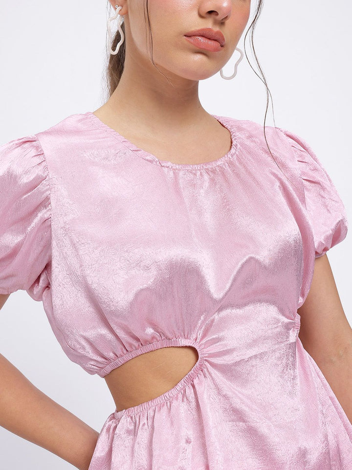 DressBerry Satin Sophistication Cut-Out Detail Puff Sleeves Top