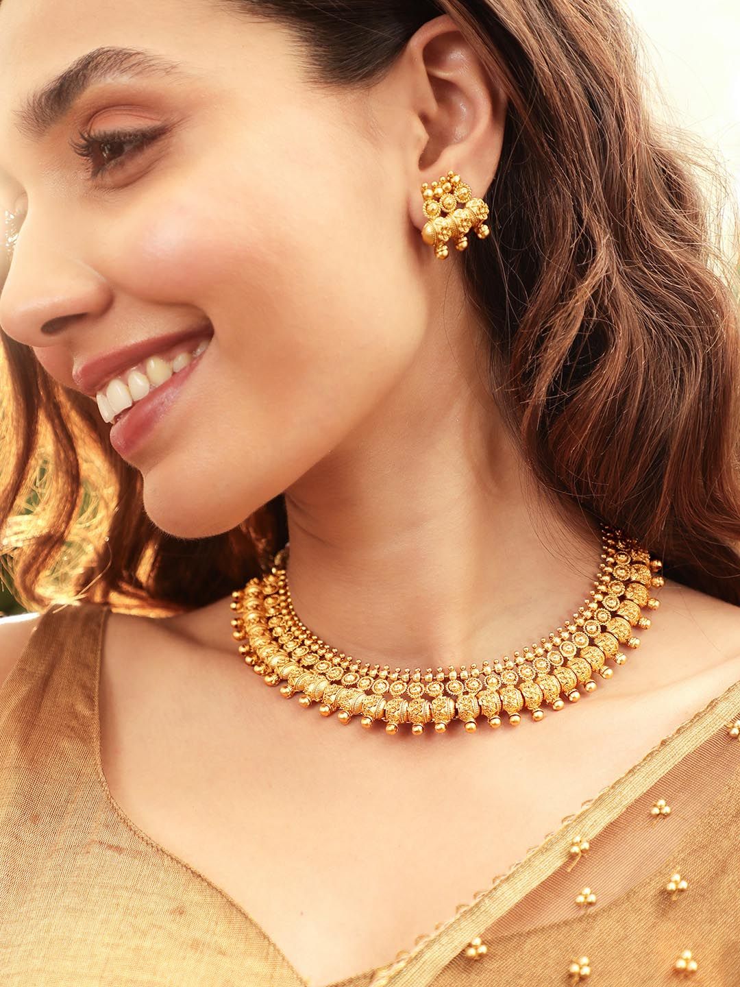 Rubans 22K Gold-Plated Traditional Handcrafted Jewellery Set with Intricate Detailing