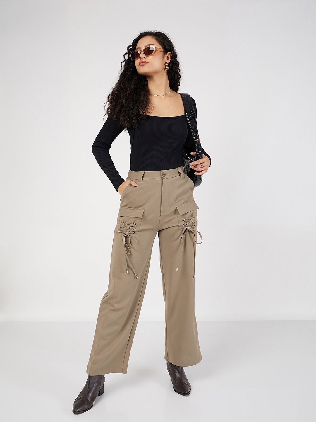 SASSAFRAS Women Plain Flat-Front High-Rise Cargos