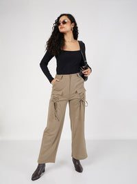 SASSAFRAS Women Plain Flat-Front High-Rise Cargos