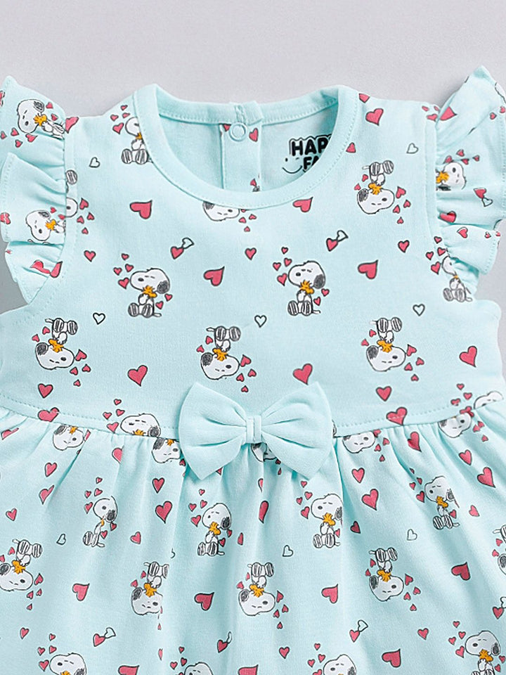 Happy Faces Girls Cotton Printed Flutter Sleeve Fit & Flare Dress