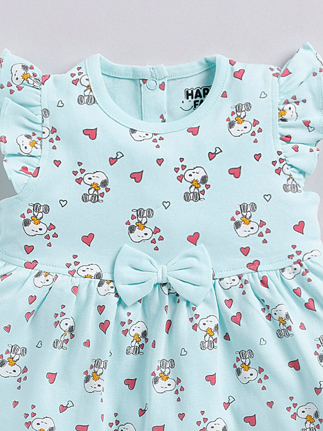 Happy Faces Girls Cotton Printed Flutter Sleeve Fit & Flare Dress
