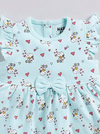 Happy Faces Girls Cotton Printed Flutter Sleeve Fit & Flare Dress