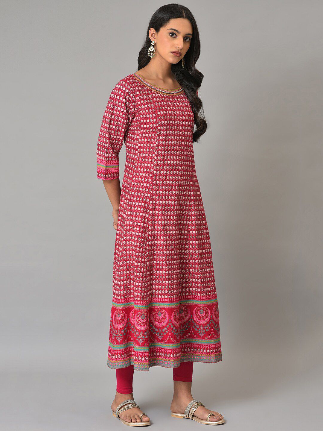 W Festive Floral Print Rayon Kurta With Tight