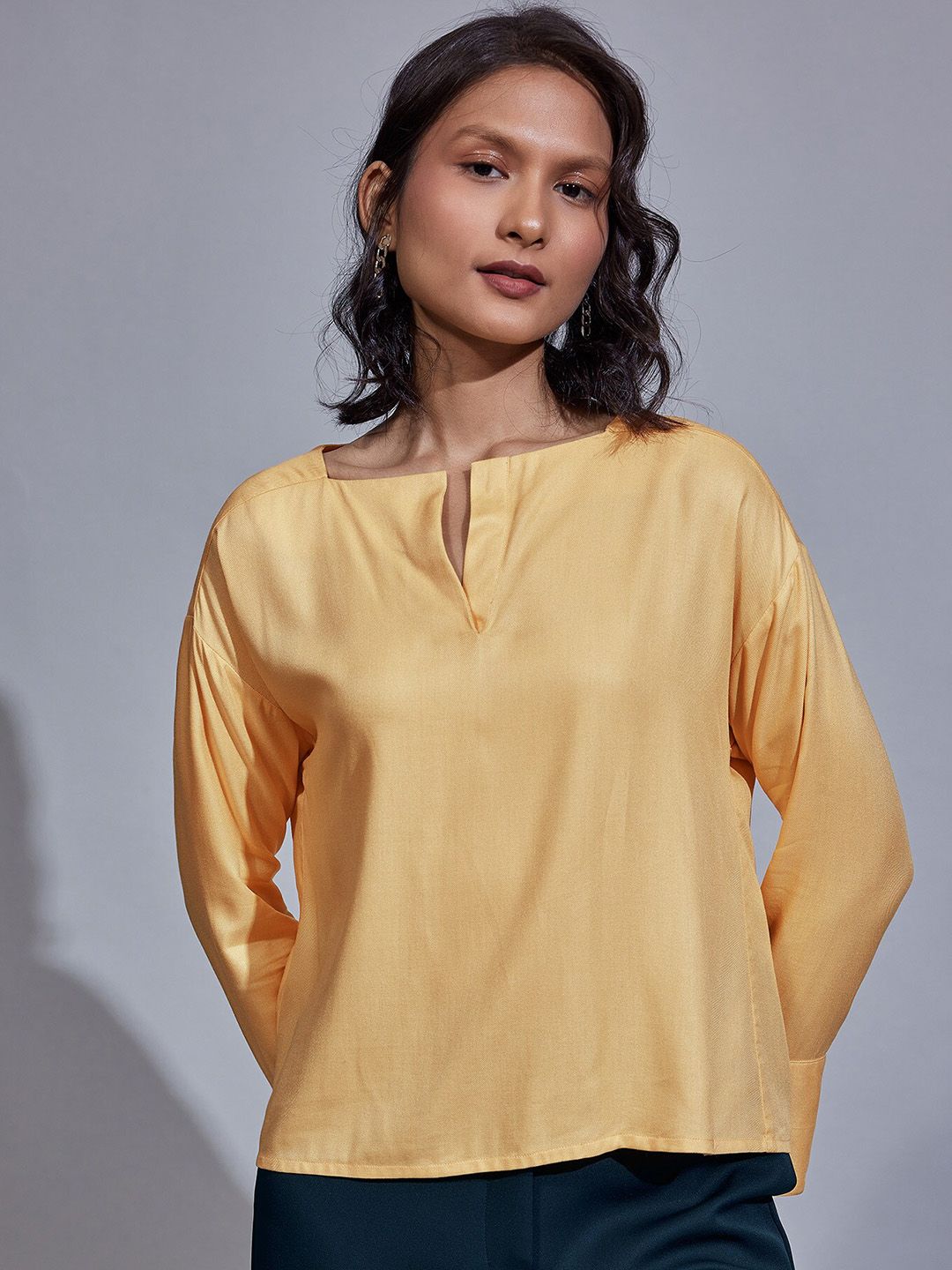 The Label Life Notched Neck Long Sleeves Top