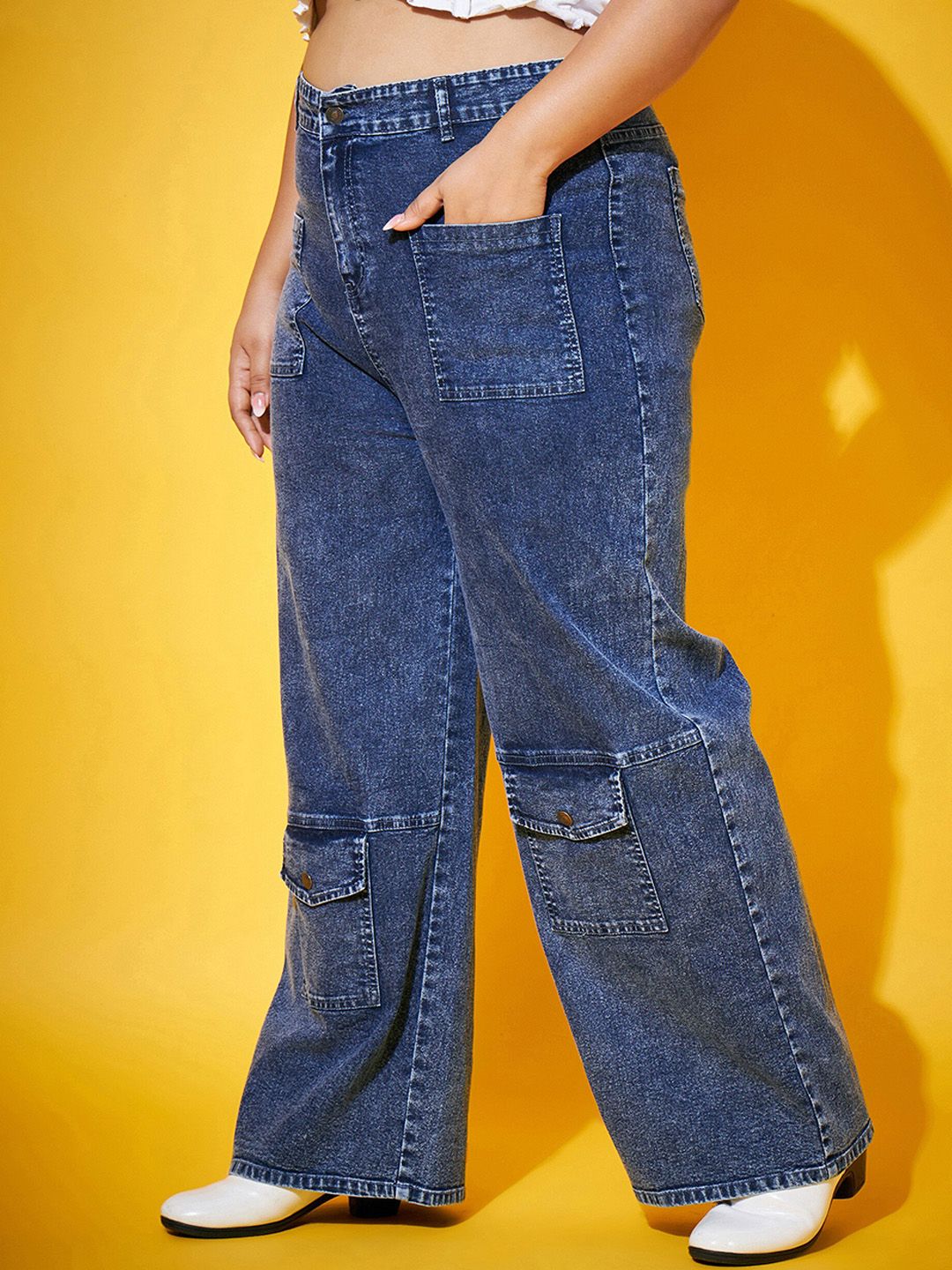 SASSAFRAS Curve Women Blue High-Rise Comfort Straight Fit Acid Wash Stretchable Jeans