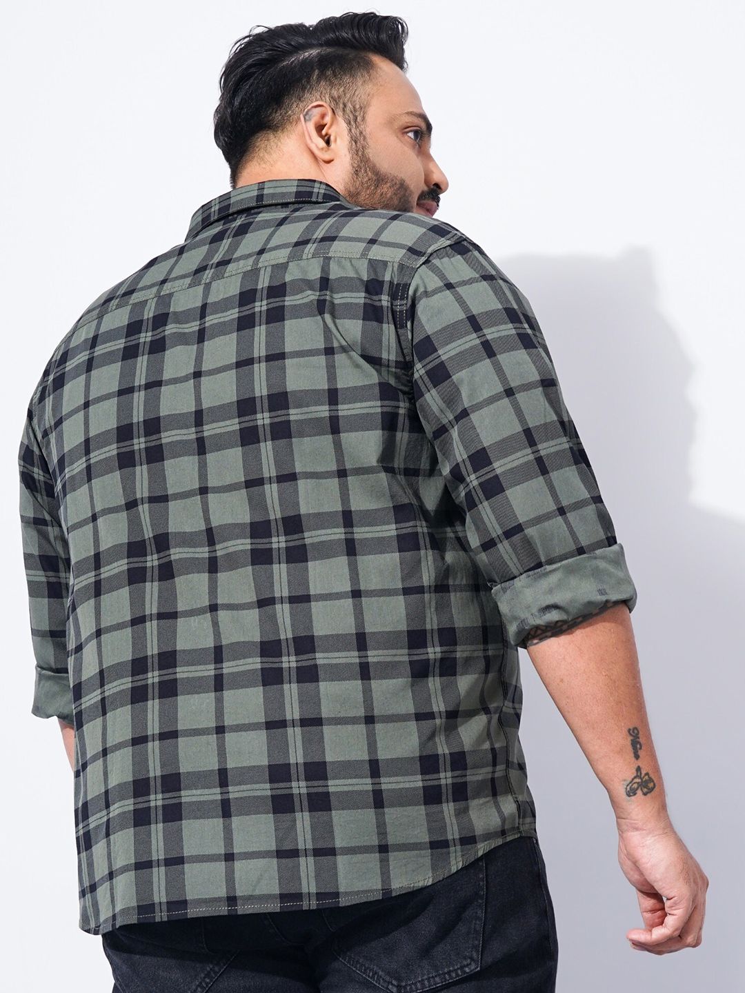 The Indian Garage Co Plus Size Windowpane Checked Cotton Casual Shirt